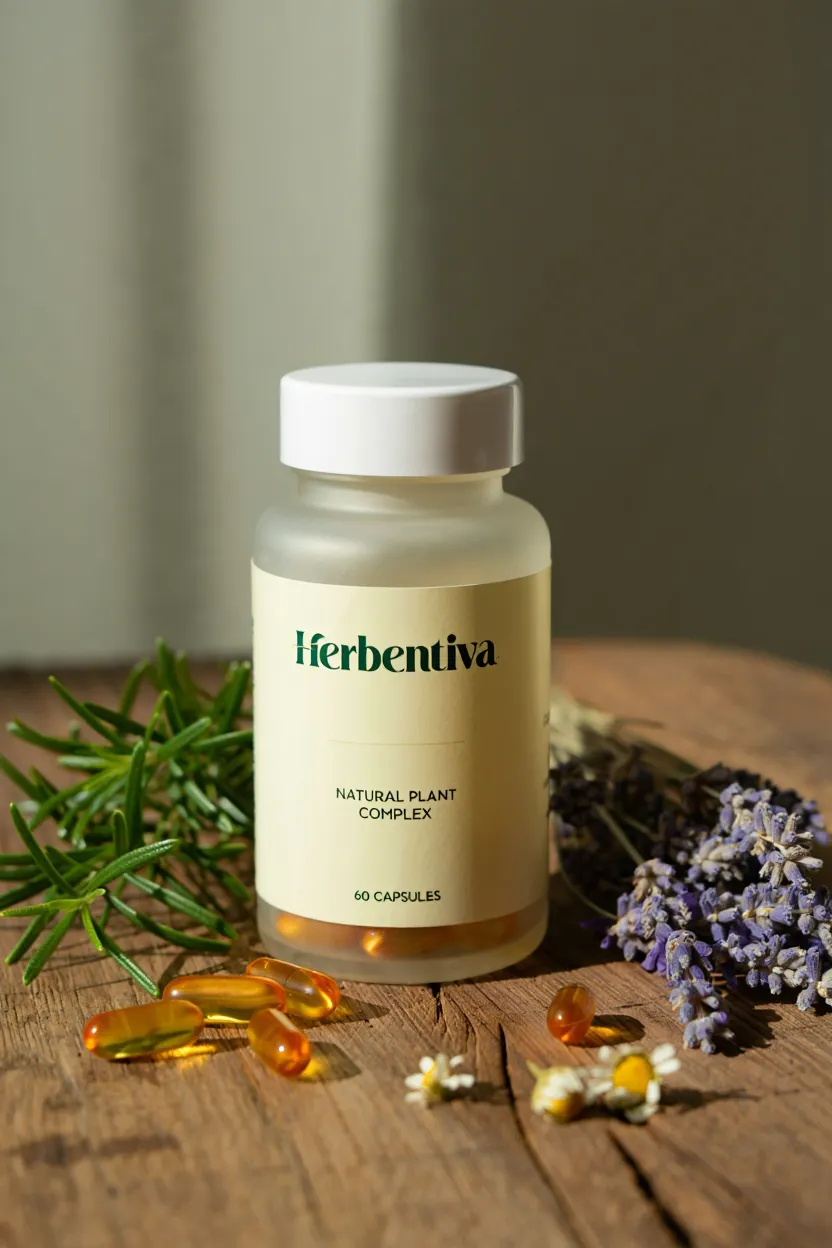 Herbentiva natural plant complex supplement bottle with botanical ingredients